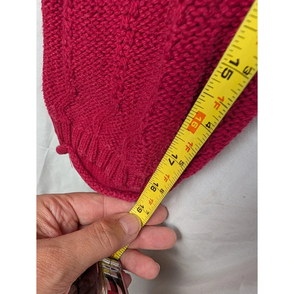 Vintage Cranberry Red Chevron Knit Crew Neck Sweater Cotton USA Rolled Edge hems